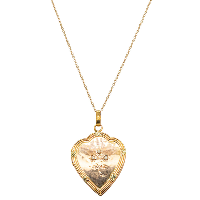 Vintage 19ct Rose Gold Seed Pearl Heart Locket-Necklace-Walker & Hall