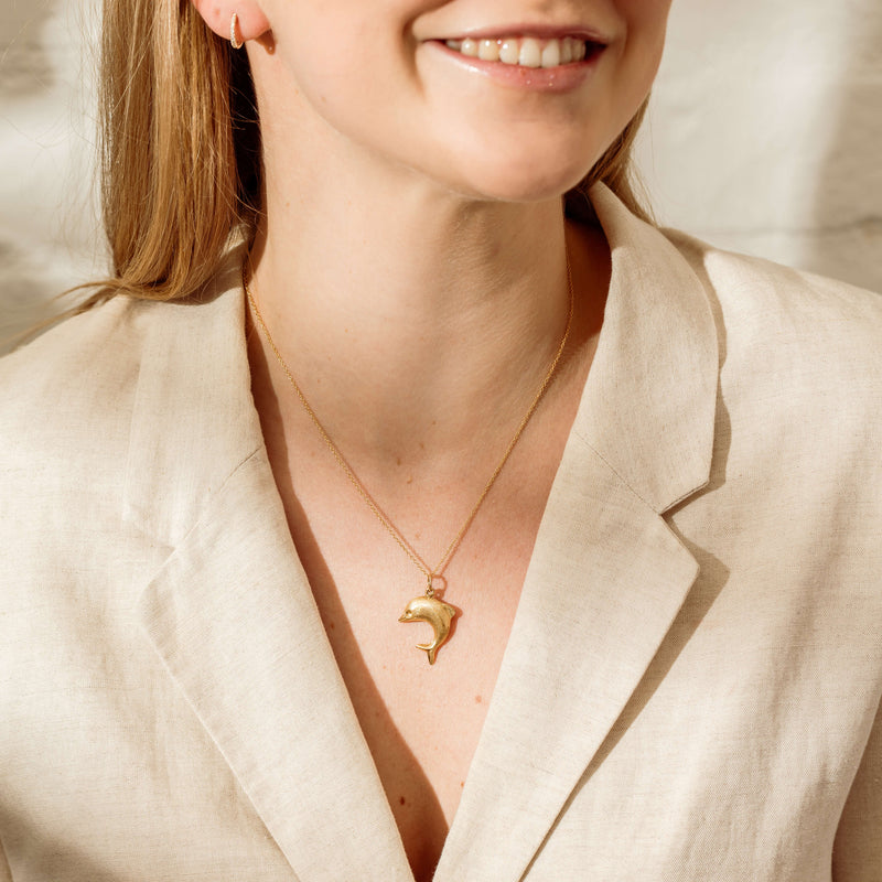 Deja Vu 9ct Yellow Gold Hollow Dolphin Charm-Charm-Walker & Hall