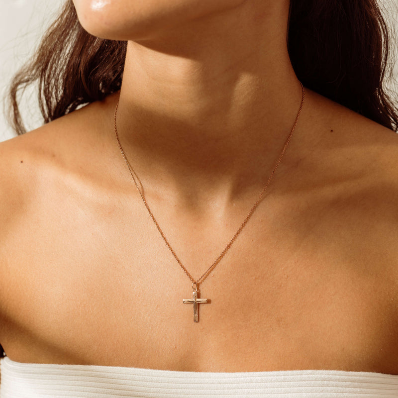 Deja Vu 9ct Rose Gold Cross Pendant-Necklace-Walker & Hall
