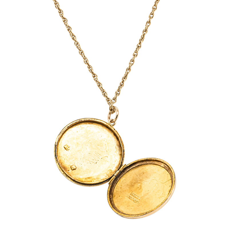 Vintage 9ct Yellow Gold & Brass Engraved Locket-Necklace-Walker & Hall