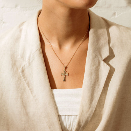 Deja Vu 9ct Rose Gold Seed Pearl Cross Pendant - Necklace - Walker & Hall