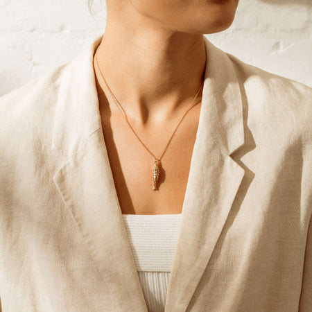 Deja Vu 9ct Yellow Gold Articulated Fish Pendant with Chain - Necklace - Walker & Hall