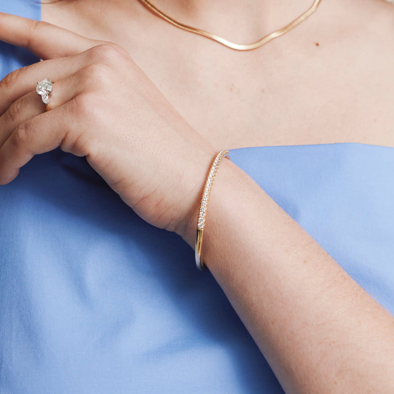 18ct Yellow Gold Diamond Comet Bangle-Bracelet-Walker & Hall