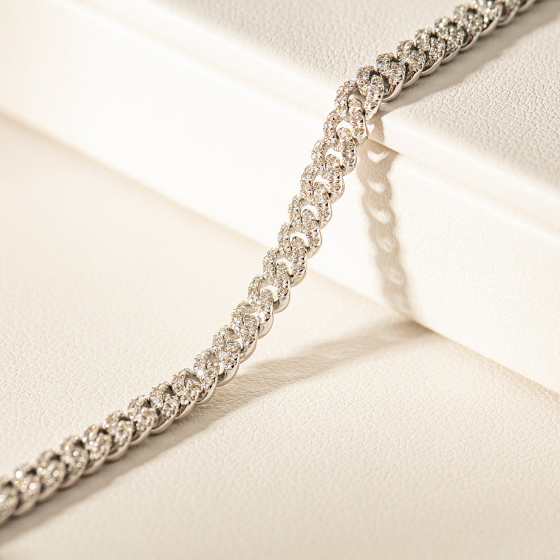 18ct White Gold Diamond Curb Link Bracelet-Bracelet-Walker & Hall