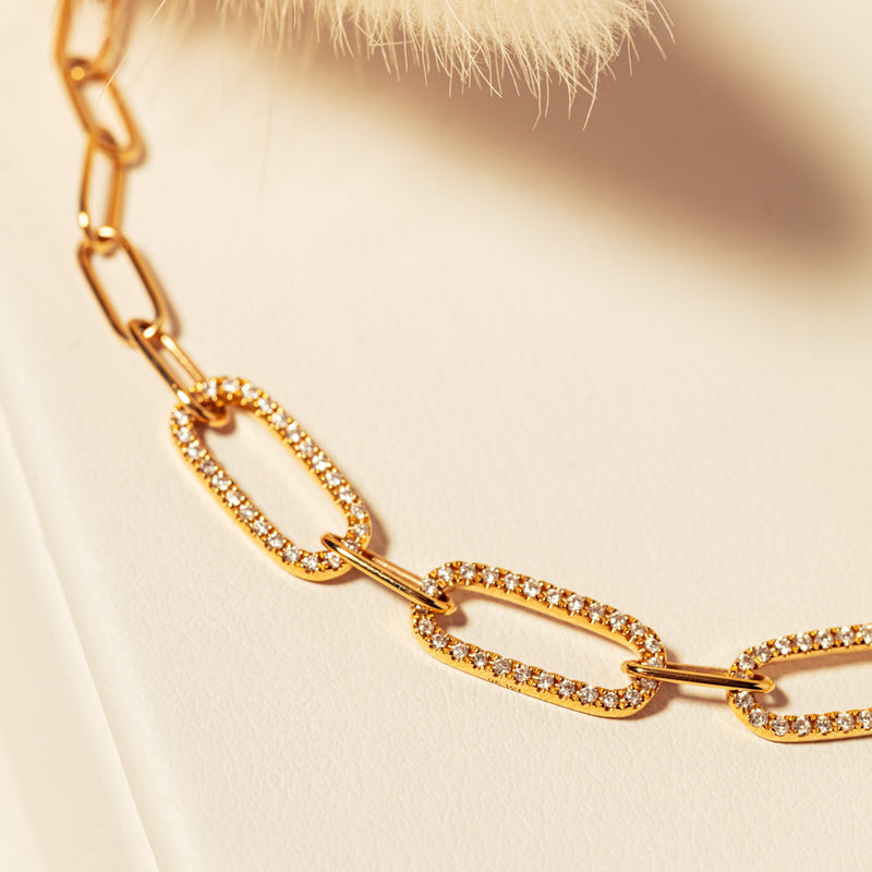 9ct Yellow Gold .21ct Diamond Paperclip Link Bracelet-Bracelet-Walker & Hall