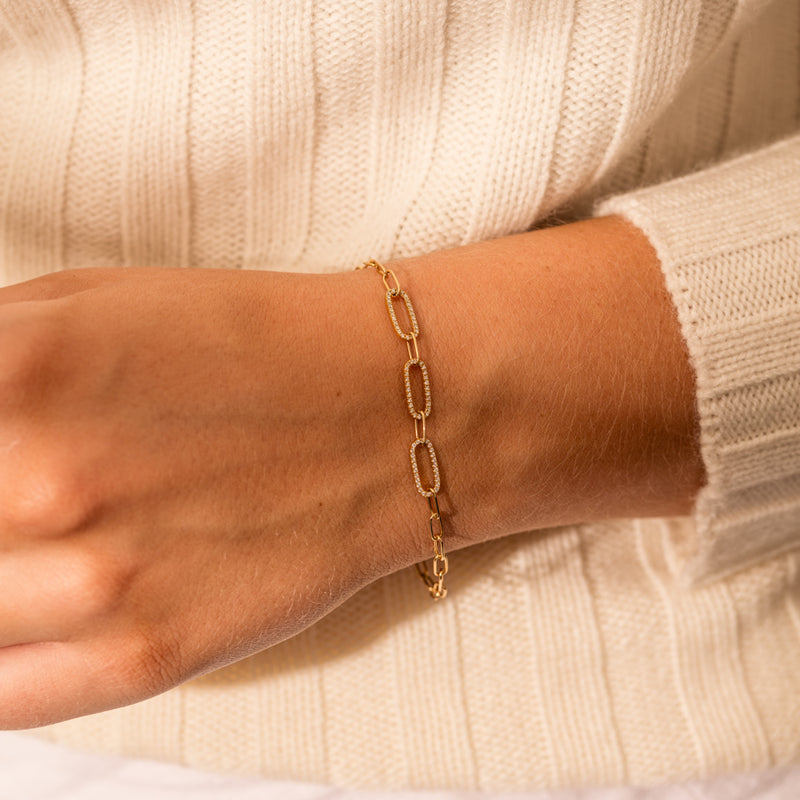 9ct Yellow Gold .21ct Diamond Paperclip Link Bracelet-Bracelet-Walker & Hall