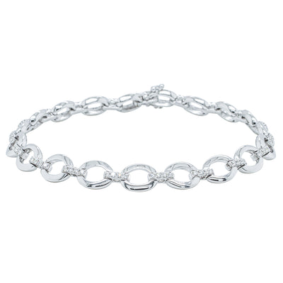 14ct White Gold .50ct Diamond Oval Link Bracelet-Bracelet-Walker & Hall