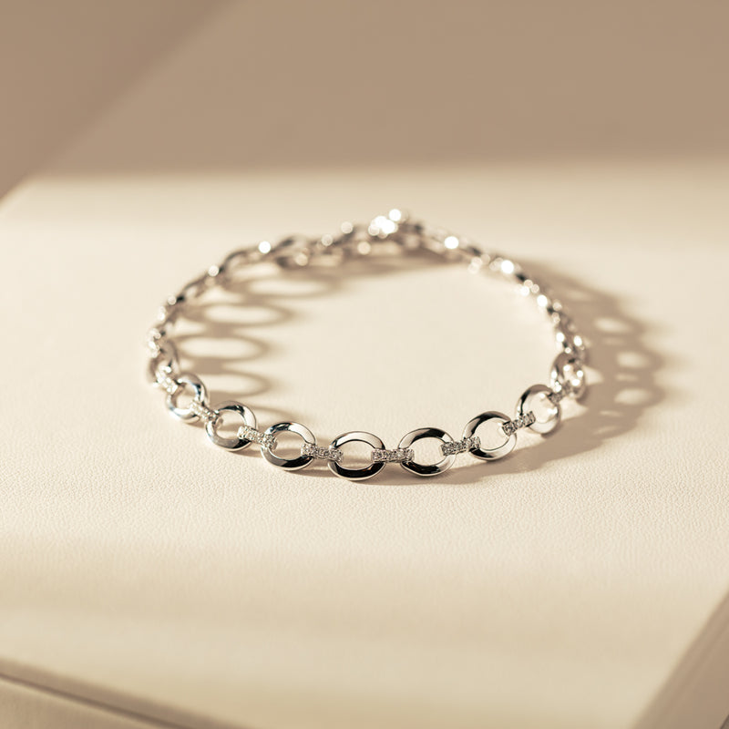 14ct White Gold .50ct Diamond Oval Link Bracelet-Bracelet-Walker & Hall