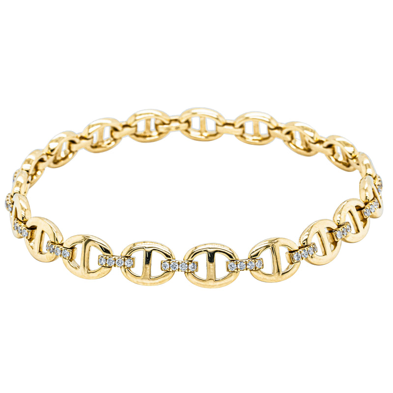 18ct Yellow Gold .57ct Diamond Oval Link Bracelet-Bracelet-Walker & Hall