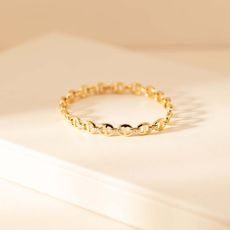 18ct Yellow Gold .57ct Diamond Oval Link Bracelet-Bracelet-Walker & Hall