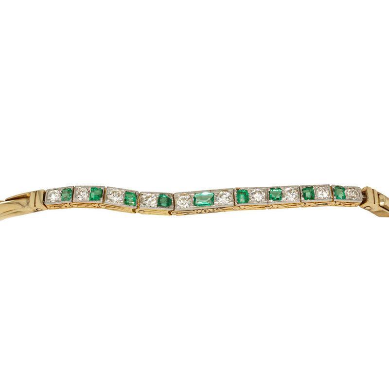Vintage 9ct Yellow Gold Emerald & Diamond Bracelet-Bracelet-Walker & Hall