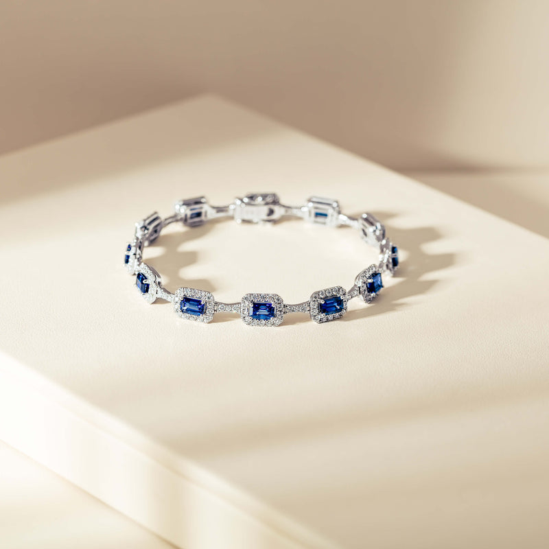18ct White Gold 6.97ct Sapphire & Diamond Tennis Bracelet-Bracelet-Walker & Hall