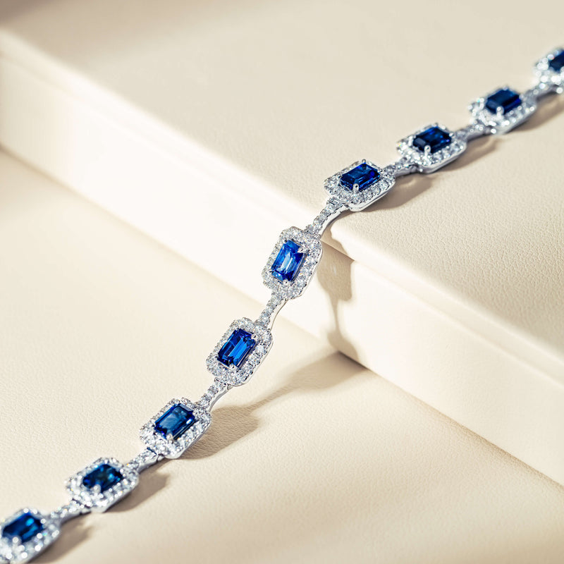 18ct White Gold 6.97ct Sapphire & Diamond Tennis Bracelet-Bracelet-Walker & Hall