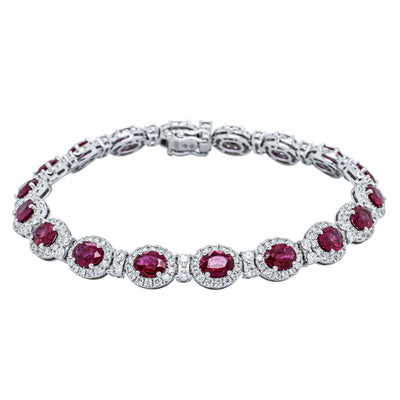 18ct White Gold 6.67ct Ruby & Diamond Tennis Bracelet-Bracelet-Walker & Hall