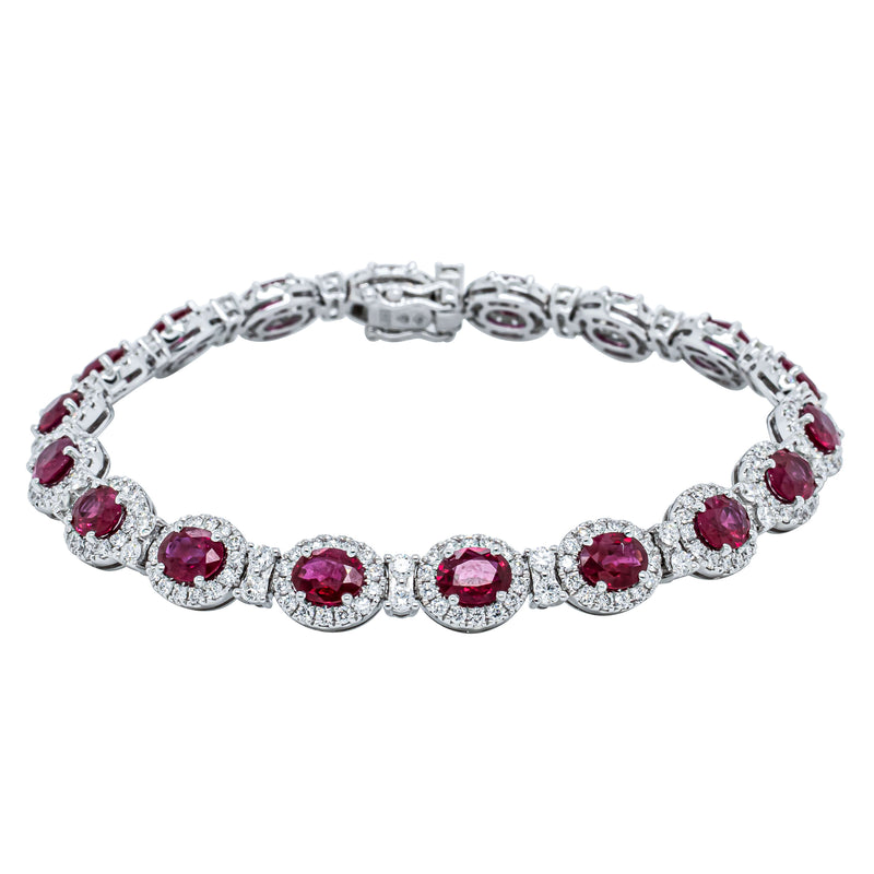 18ct White Gold 6.67ct Ruby & Diamond Tennis Bracelet-Bracelet-Walker & Hall
