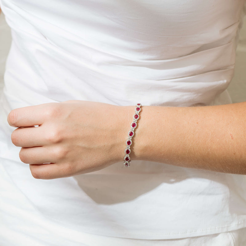 18ct White Gold 6.67ct Ruby & Diamond Tennis Bracelet-Bracelet-Walker & Hall