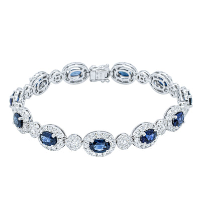 18ct White Gold 7.69ct Sapphire & Diamond Tennis Bracelet-Bracelet-Walker & Hall