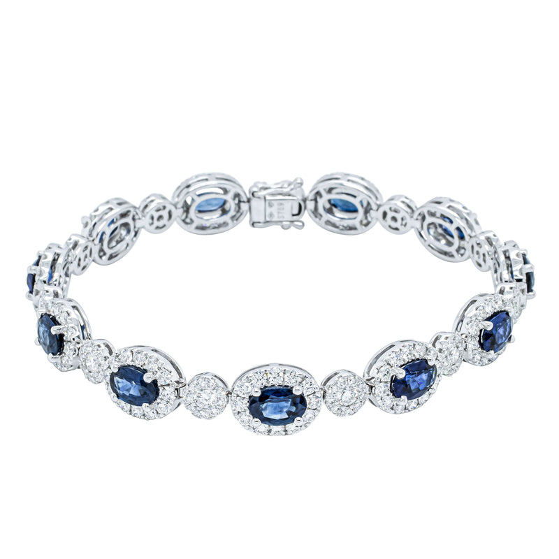 18ct White Gold 7.69ct Sapphire & Diamond Tennis Bracelet-Bracelet-Walker & Hall