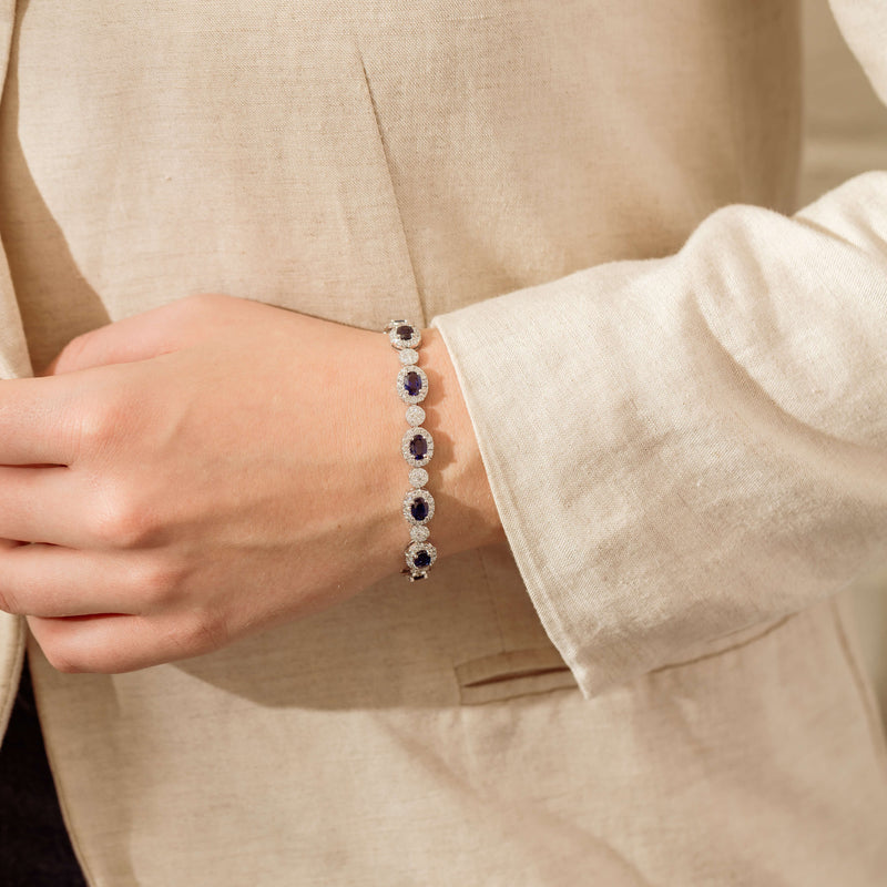 18ct White Gold 7.69ct Sapphire & Diamond Tennis Bracelet-Bracelet-Walker & Hall