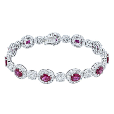 18ct White Gold 6.60ct Ruby & Diamond Tennis Bracelet-Bracelet-Walker & Hall