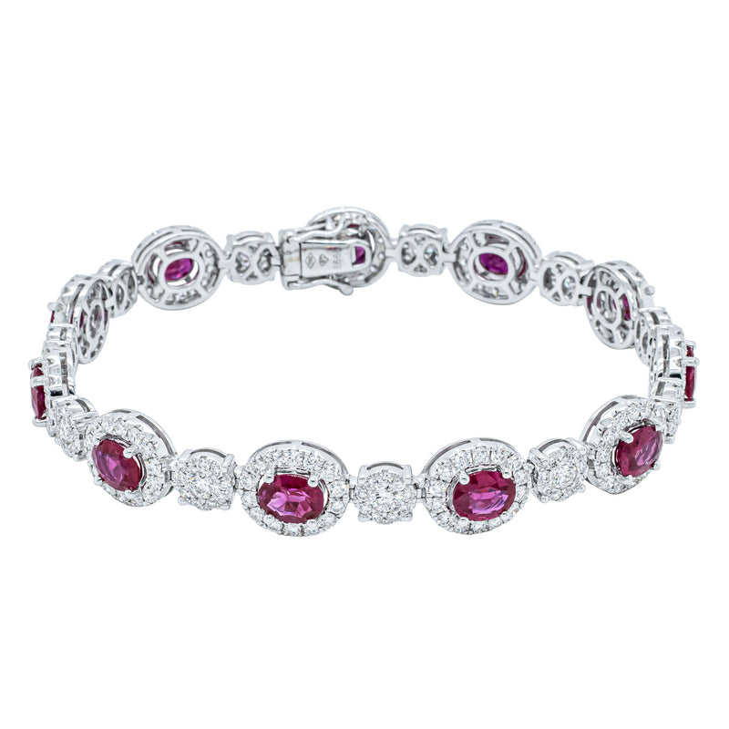 18ct White Gold 6.60ct Ruby & Diamond Tennis Bracelet-Bracelet-Walker & Hall