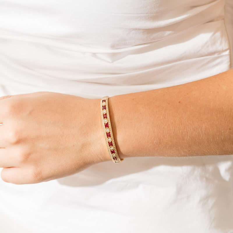 18ct Yellow Gold Ruby & Diamond Cecelia Bangle-Bracelet-Walker & Hall