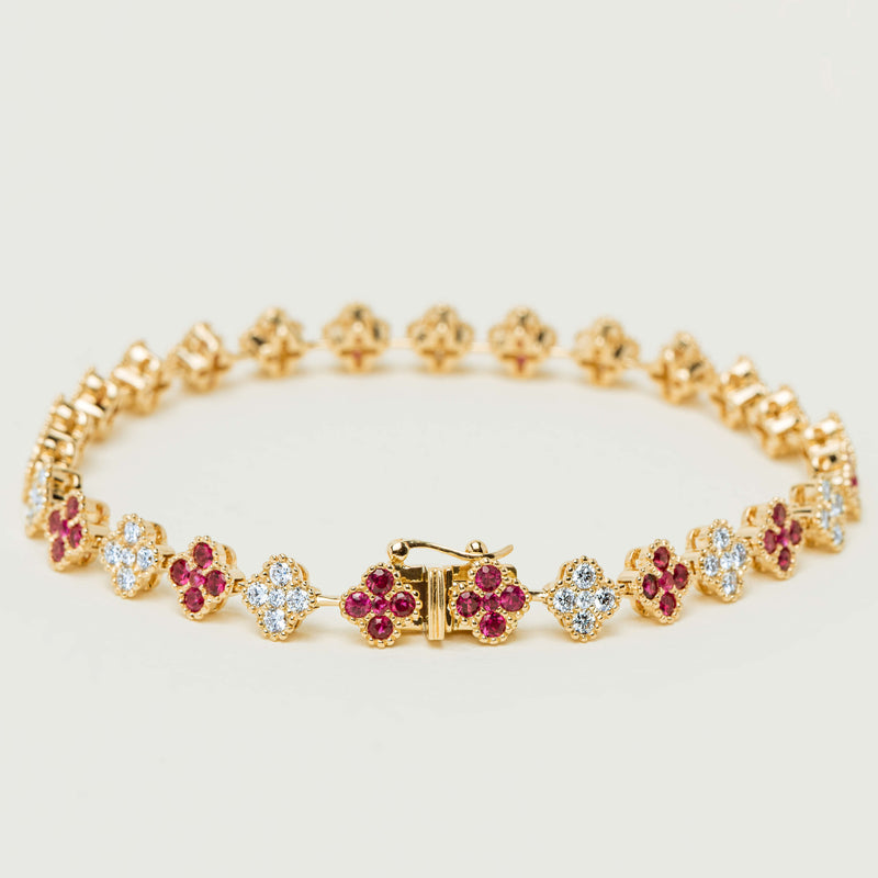 18ct Yellow Gold 2.08ct Ruby & Diamond Quatrefoil Bracelet - Bracelet - Walker & Hall