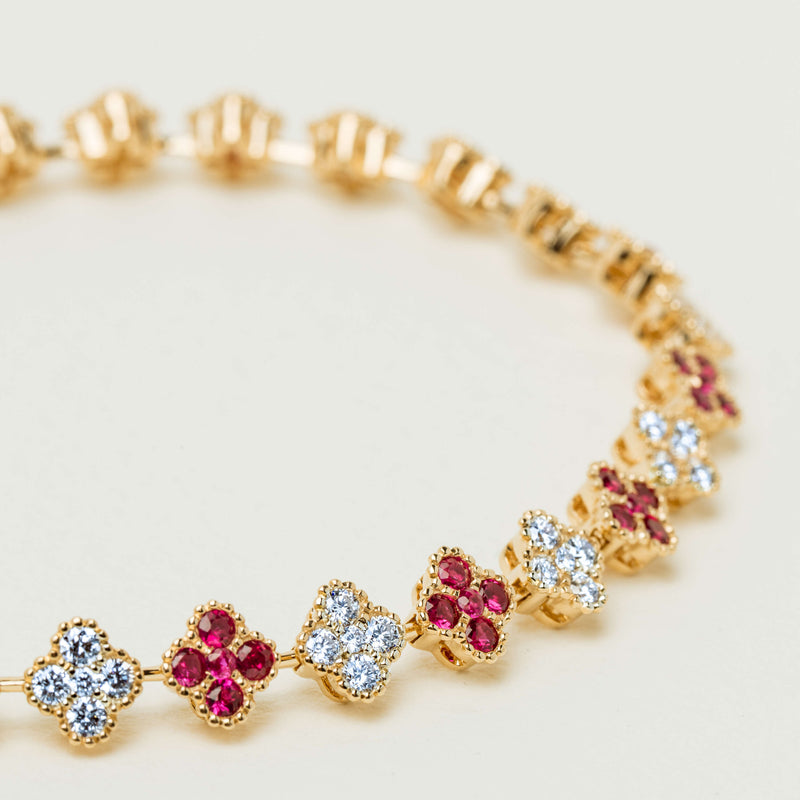 18ct Yellow Gold 2.08ct Ruby & Diamond Quatrefoil Bracelet - Bracelet - Walker & Hall