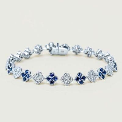 18ct White Gold 2.94ct Sapphire & Diamond Quatrefoil Bracelet - Bracelet - Walker & Hall