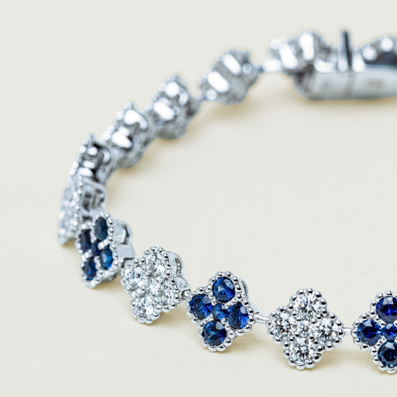 18ct White Gold 2.94ct Sapphire & Diamond Quatrefoil Bracelet - Bracelet - Walker & Hall