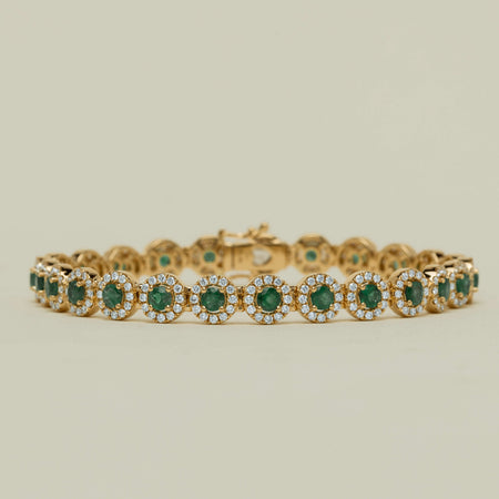 18ct Yellow Gold 3.04ct Emerald & Diamond Eclipse Bracelet - Bracelet - Walker & Hall