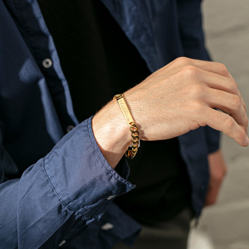 9ct Yellow Gold Curb Link ID Bracelet-Bracelet-Walker & Hall