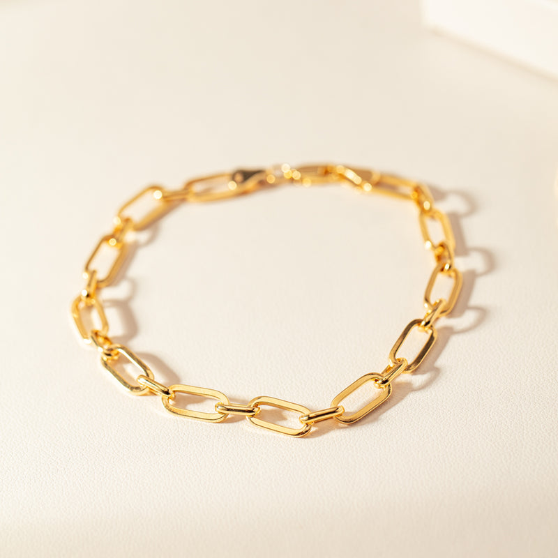 9ct Yellow Gold Paperclip Link Bracelet-Bracelet-Walker & Hall