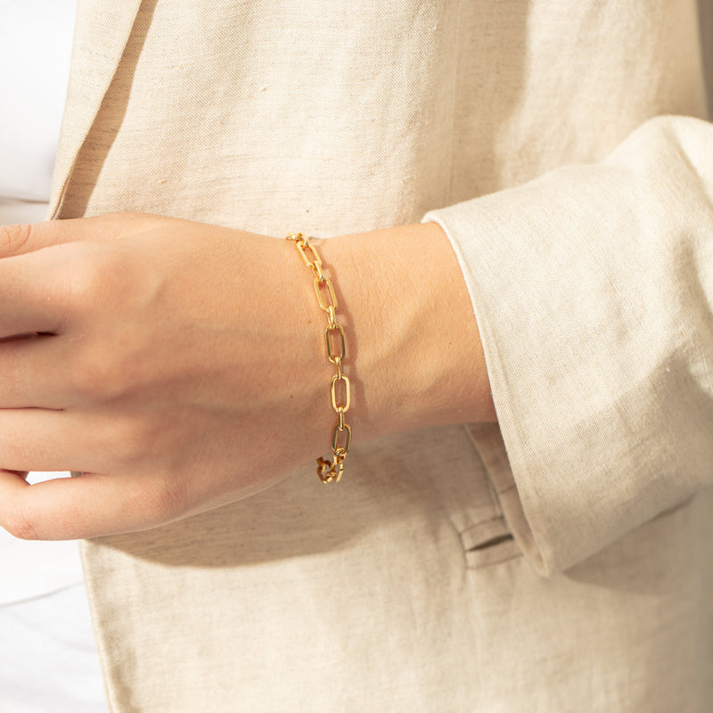 9ct Yellow Gold Paperclip Link Bracelet-Bracelet-Walker & Hall