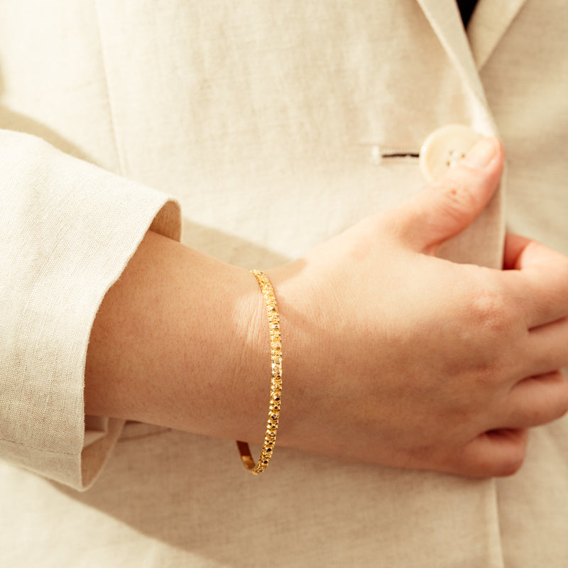 Deja Vu 23ct Yellow Gold Studded Bangle-Bracelet-Walker & Hall