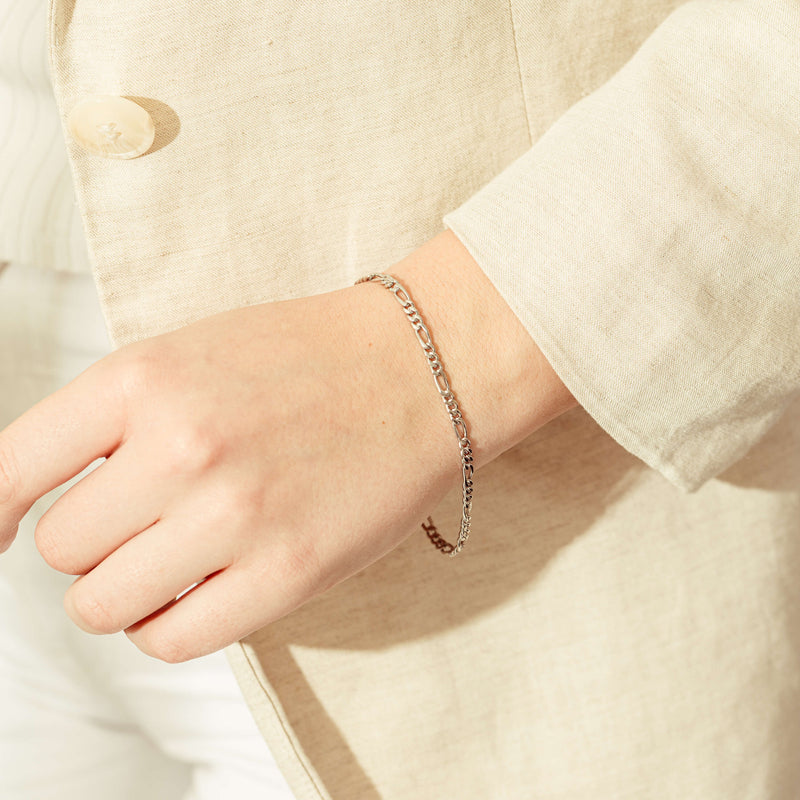 Deja Vu 9ct White Gold Figaro Bracelet-Bracelet-Walker & Hall