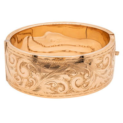 Deja Vu 9ct Rose Gold Wide Hollow Hinged Bangle-Bracelet-Walker & Hall