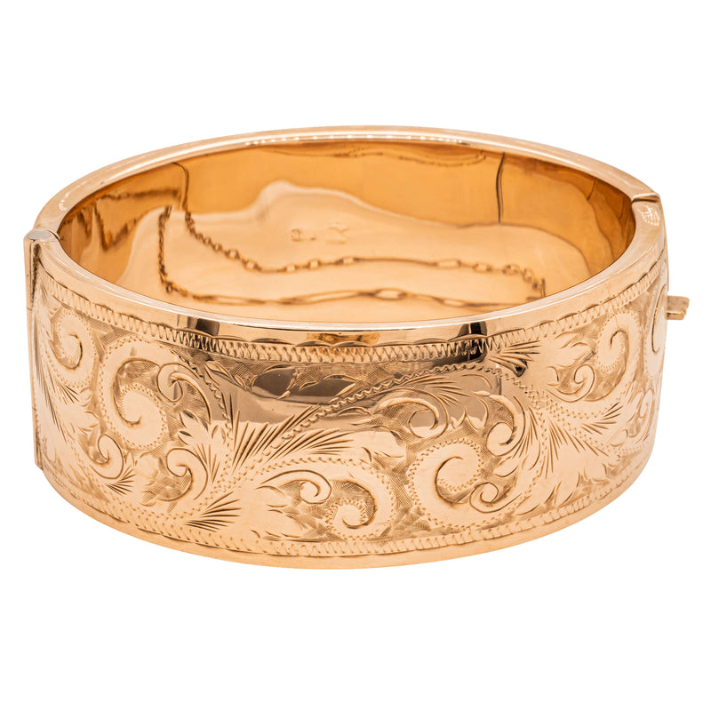 Deja Vu 9ct Rose Gold Wide Hollow Hinged Bangle-Bracelet-Walker & Hall