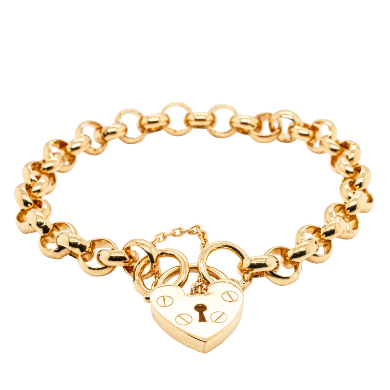 9ct Yellow Gold Belcher Bracelet With Flat Heart Clasp-Bracelet-Walker & Hall
