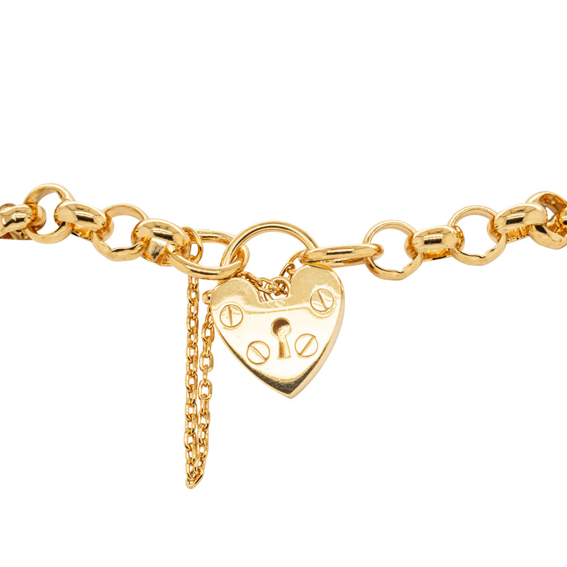 9ct Yellow Gold Belcher Bracelet With Flat Heart Clasp-Bracelet-Walker & Hall