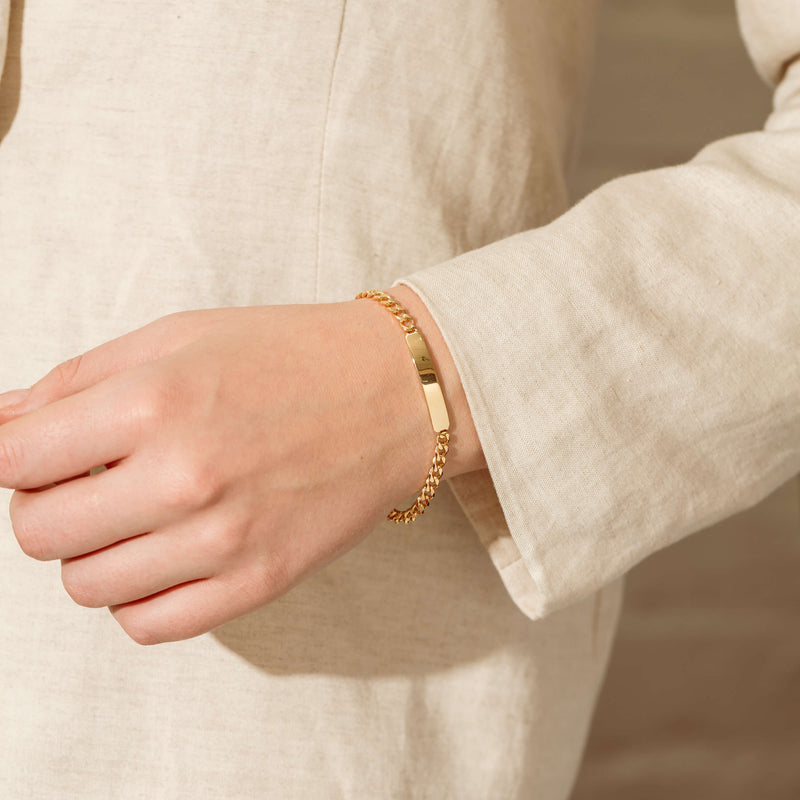 9ct Yellow Gold Curb Link ID Bracelet-Bracelet-Walker & Hall