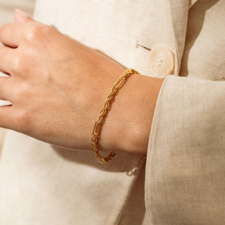 9ct Yellow Gold Double Paperclip & Cable Link Bracelet - Bracelet - Walker & Hall