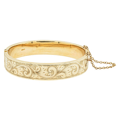 Vintage 9ct Yellow Gold Hollow Hinged Bangle 1975 - Bracelet - Walker & Hall
