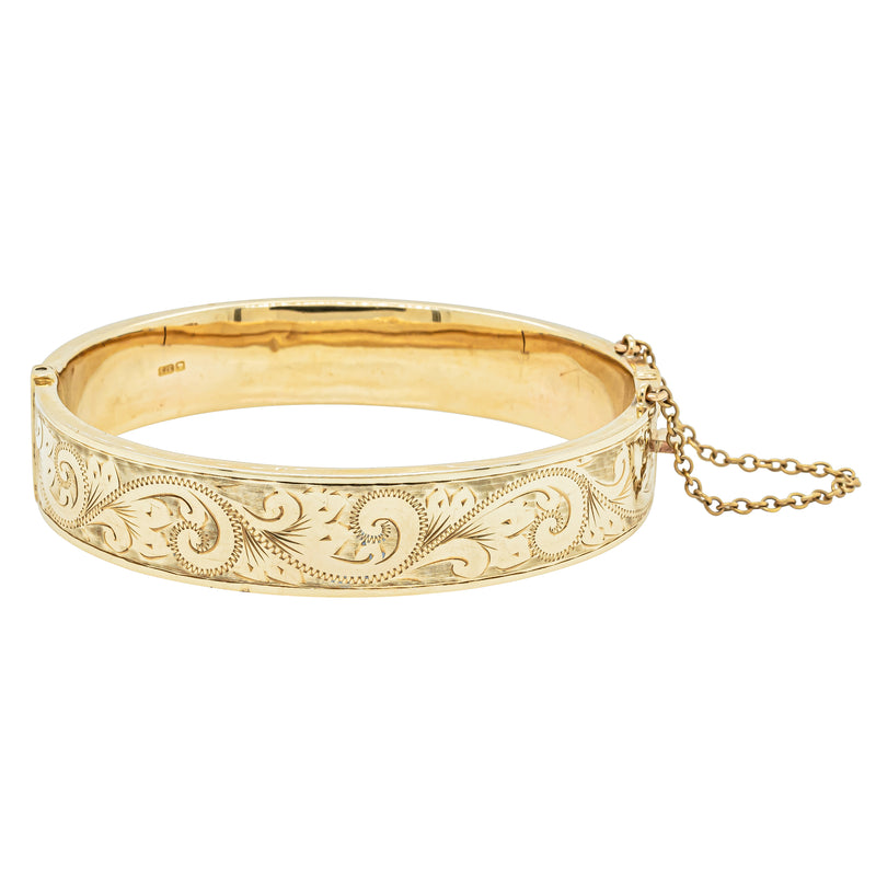 Vintage 9ct Yellow Gold Hollow Hinged Bangle 1975 - Bracelet - Walker & Hall