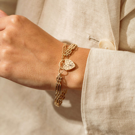 Deja Vu 9ct Yellow Gold Gate Bracelet w/ Heart Padlock - Bracelet - Walker & Hall