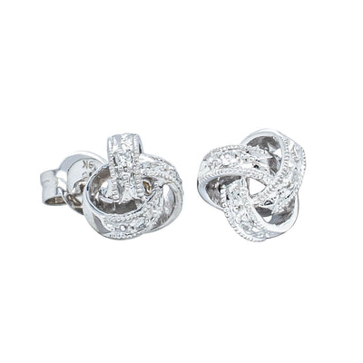 9ct White Gold .05ct Diamond Knot Studs-Earrings-Walker & Hall