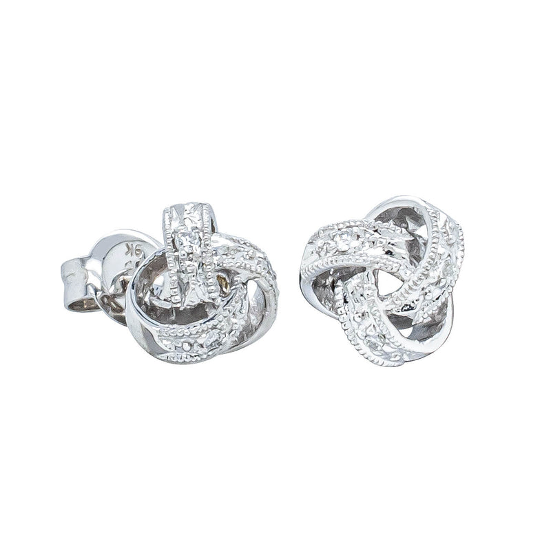 9ct White Gold .05ct Diamond Knot Studs-Earrings-Walker & Hall