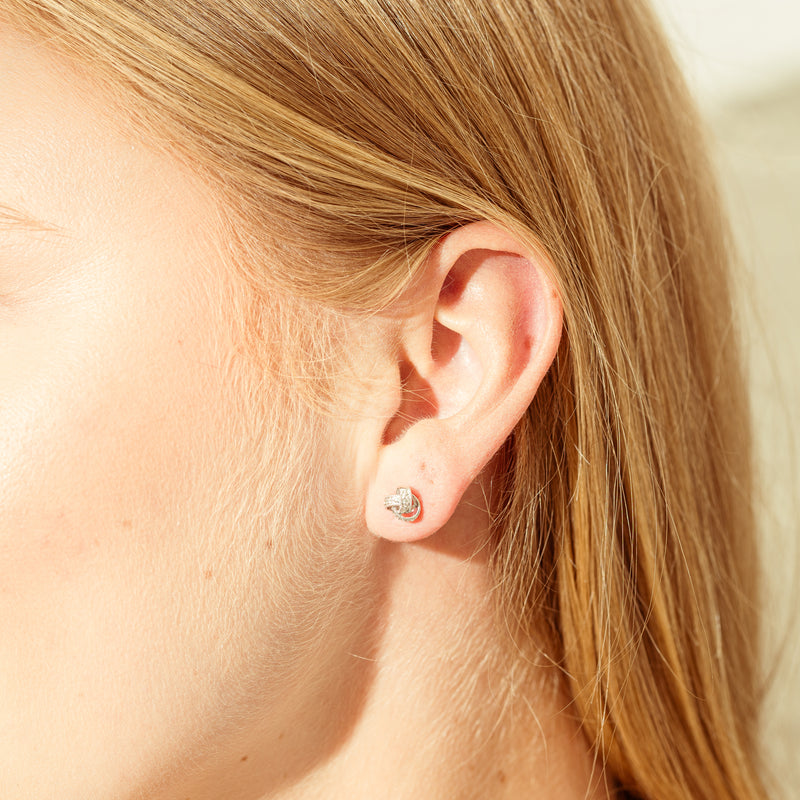 9ct White Gold .05ct Diamond Knot Studs-Earrings-Walker & Hall