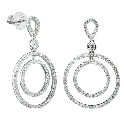 18ct White Gold Diamond Circle Earrings-Earrings-Walker & Hall