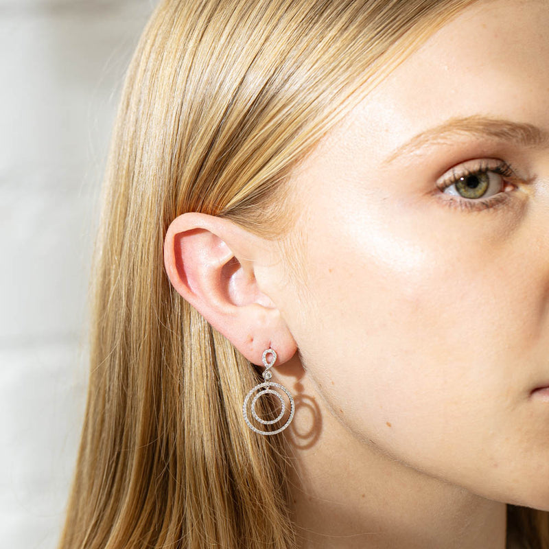 18ct White Gold Diamond Circle Earrings-Earrings-Walker & Hall